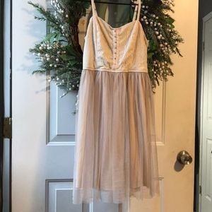 Champagne colored dress with tooling and lace, size M